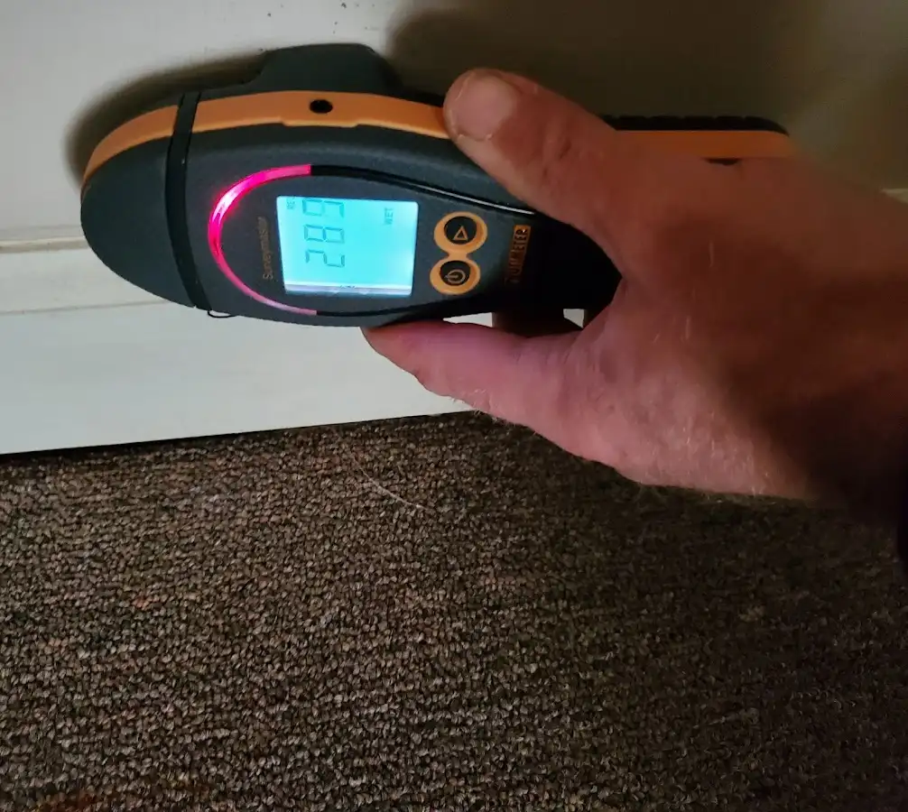 Moisture detection at baseboard during Sewage Cleanup & Sanitation in St. Marys